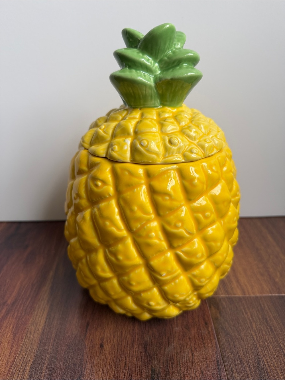 Ceramic 9” Pineapple Candy Jar Yellow Textured Silicone Removable Lid